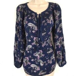 Daniel Rainn navy and pink paisley print peasant top size medium